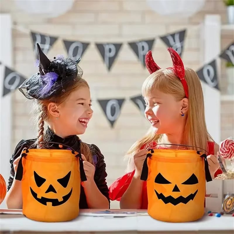 Kids' Halloween Candy Pumpkin Bucket with LED Lights and Handle for Trick or Treat Basket