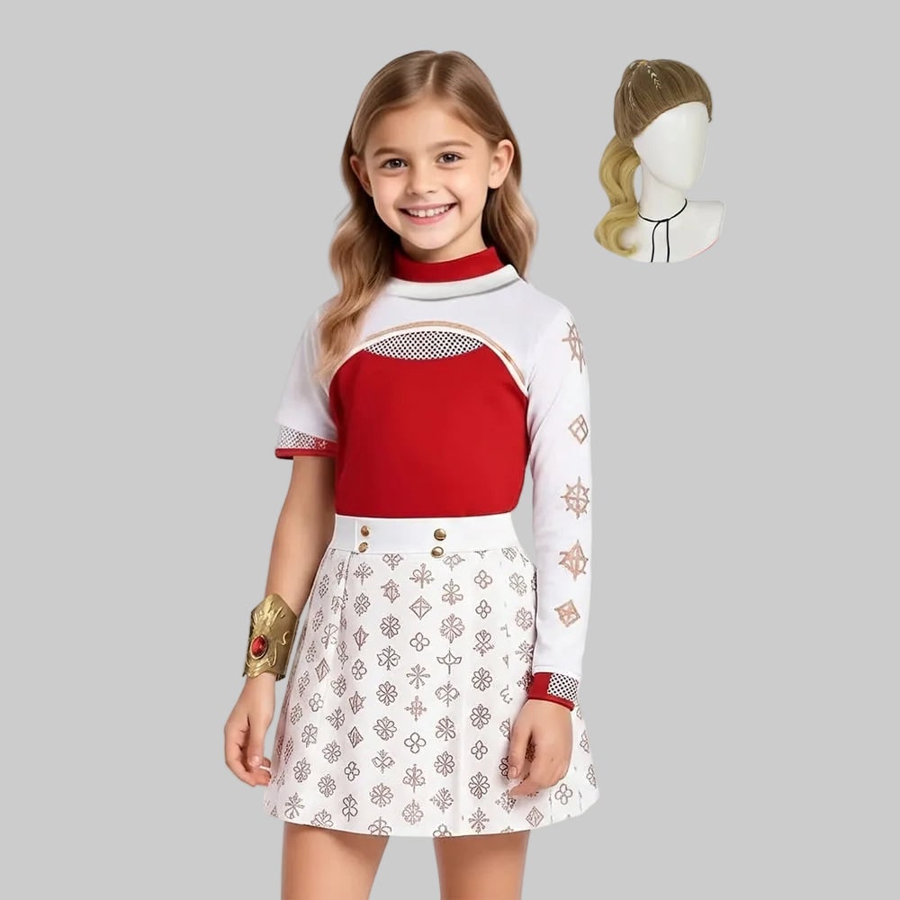 Kids' Halloween Cosplay Anime Costume with Red High-Neck Top Pleated Skirt Synthetic