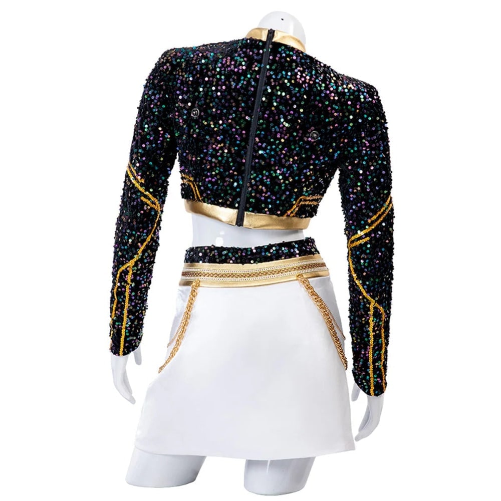 Kids' Halloween Cosplay Costume with Wig Sequined Crop Top Pleated Skirt and Studded Shoulder Armor