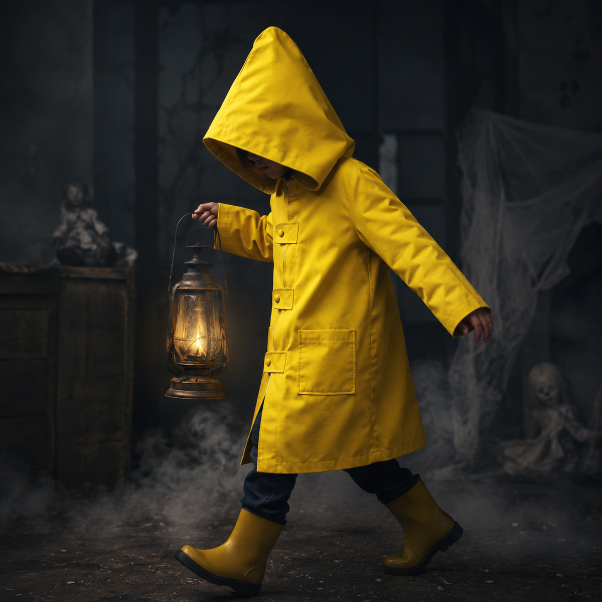 Kids' Halloween Cosplay Costume Yellow Raincoat Jacket with Hooded Design and Front Zipper Closure