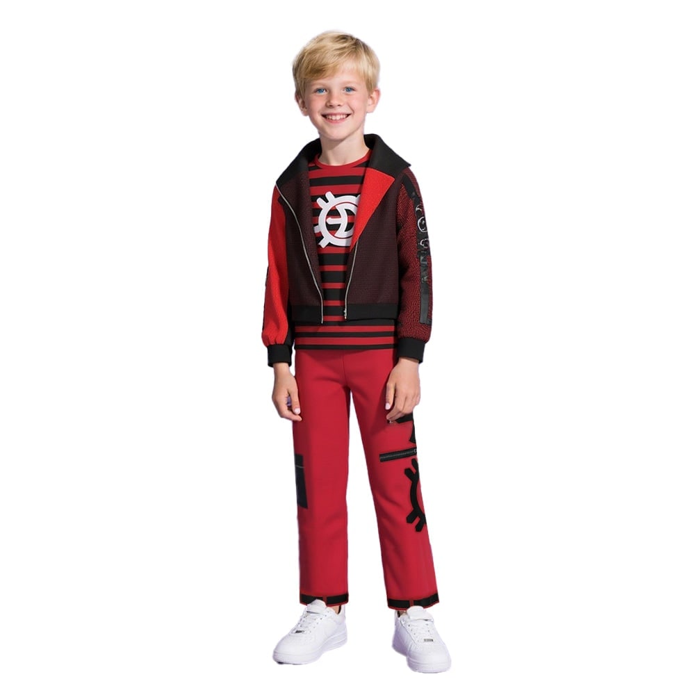Kids' Halloween Costume Vampire Cosplay Set with High Collar Jacket and Striped Tee