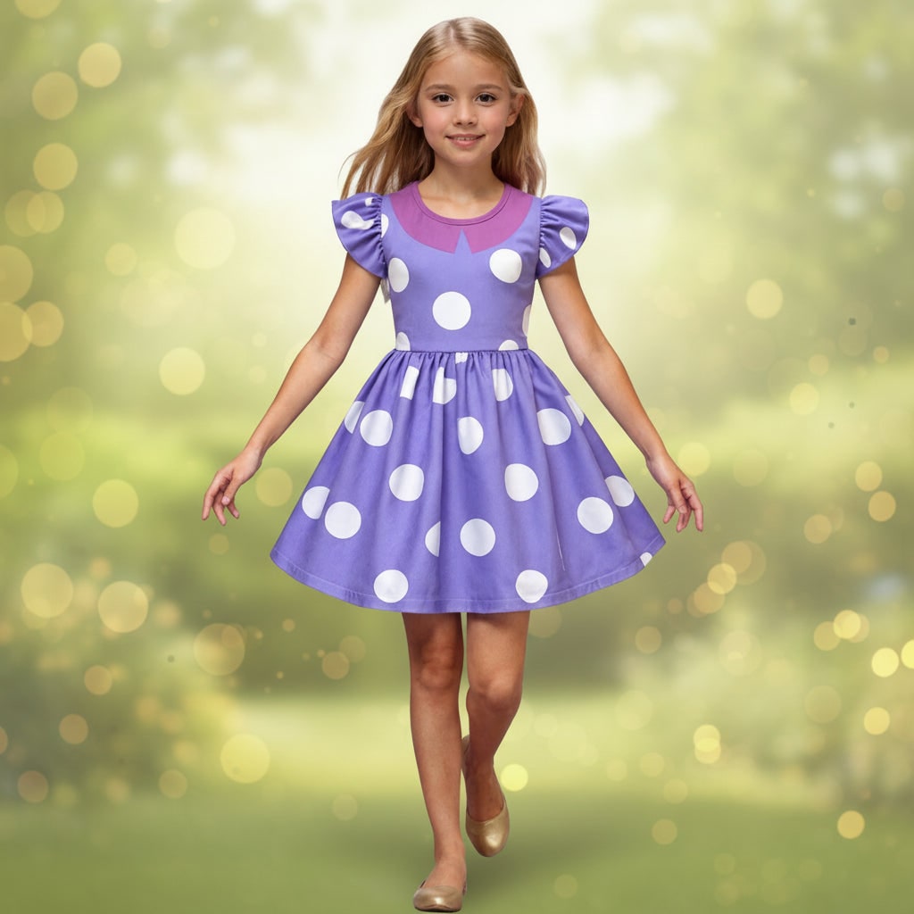 Kids' Halloween Costumes for Princess Dress with Polka Dot Pattern Flutter Sleeves