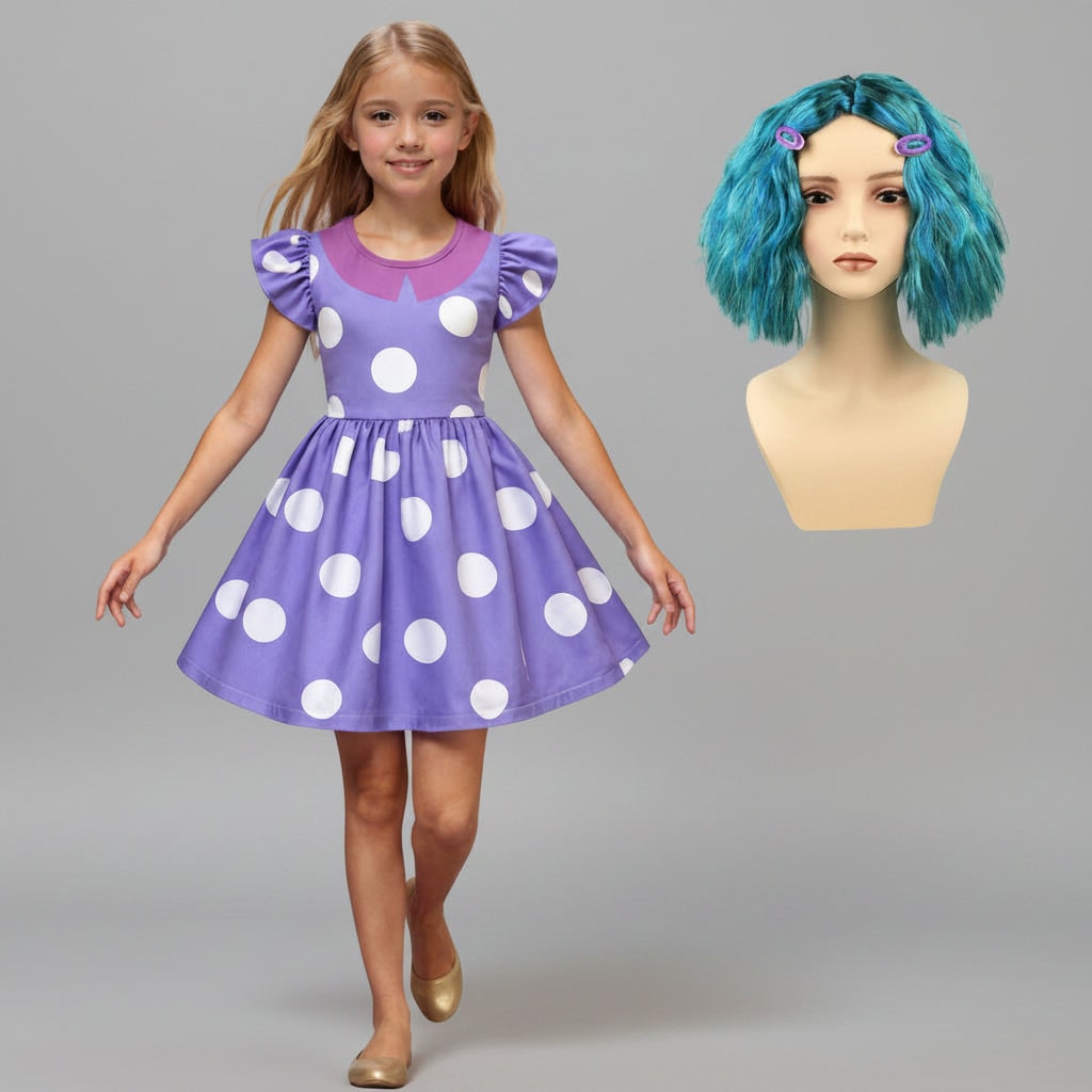 Kids' Halloween Costumes for Princess Dress with Polka Dot Pattern Flutter Sleeves
