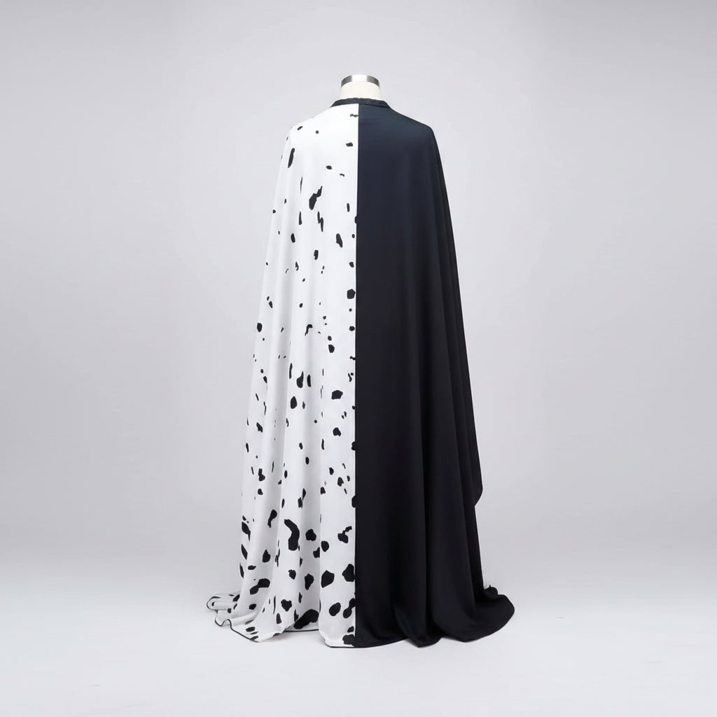 Kids' Halloween Cruella De Vil Costume with Split Black and White Dress Cape