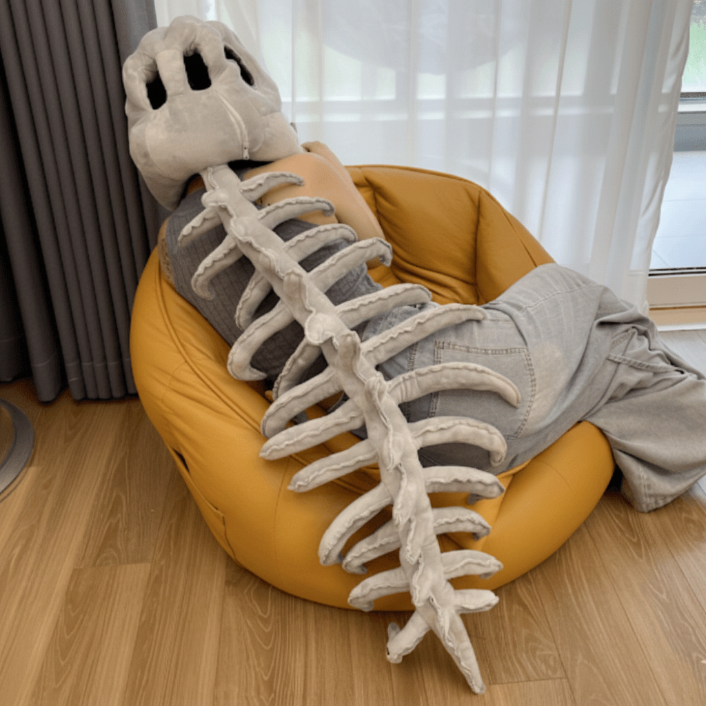 Kids' Halloween Dinosaur Costume Skull Cap Beanie with Plush Skeleton Spine Tail and 3D Bone Details
