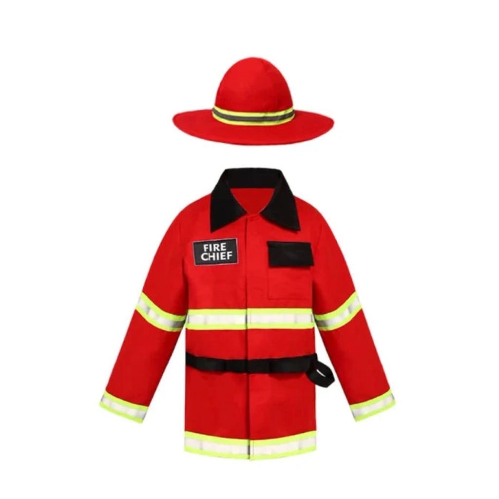 Kids' Halloween Firefighter Costume with Hat Reflective Stripes and Badge for Dress Up