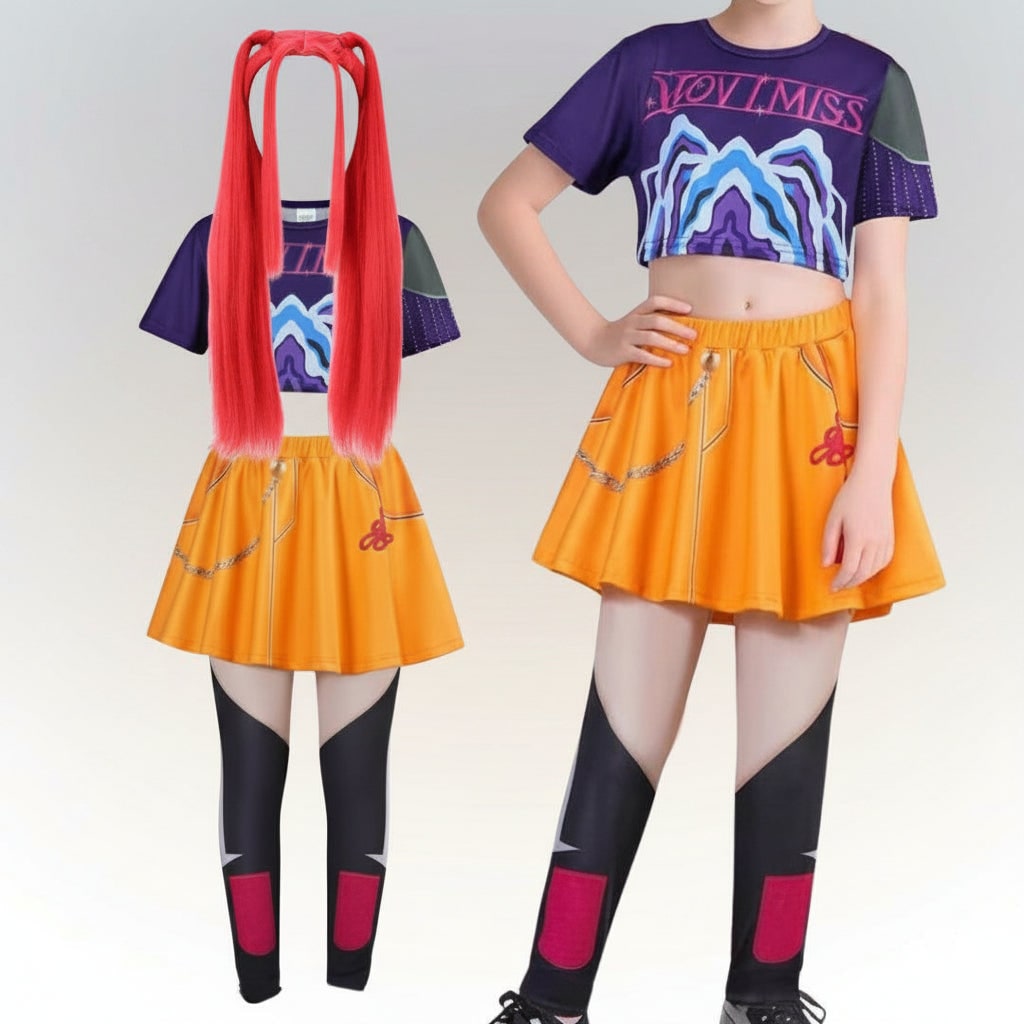 Kids' Halloween Hip Hop Dance Costume with Cropped Jacket Graphic Top and Flared Skirt