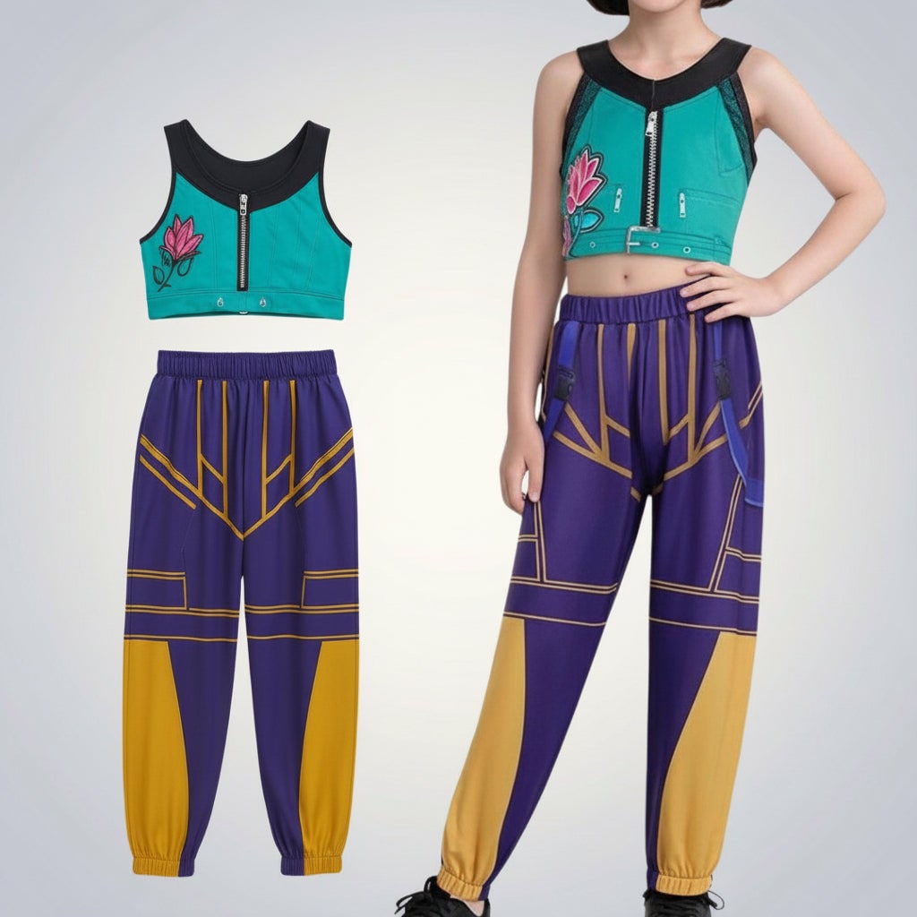 Kids' Halloween Hip Hop Dance Costume with Cropped Jacket Graphic Top and Flared Skirt