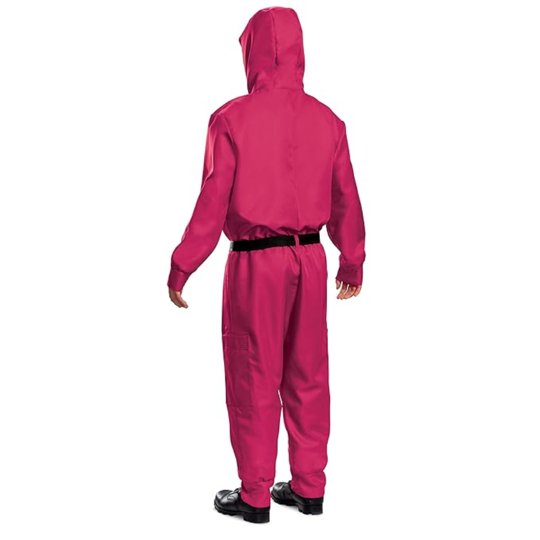Kids' Halloween Hooded Jumpsuit Costume with Mask Belt and Cargo Pockets Pink