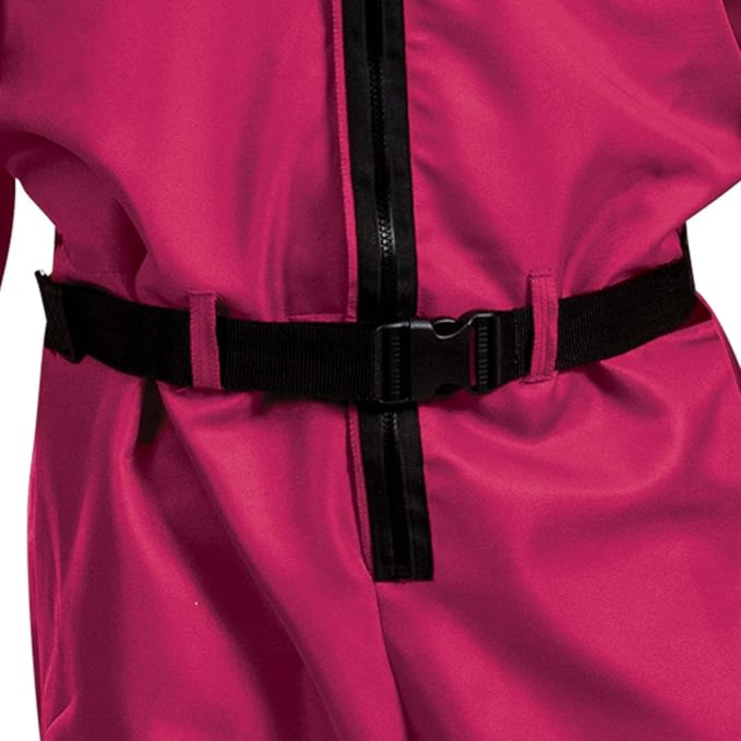 Kids' Halloween Hooded Jumpsuit Costume with Mask Belt and Cargo Pockets Pink
