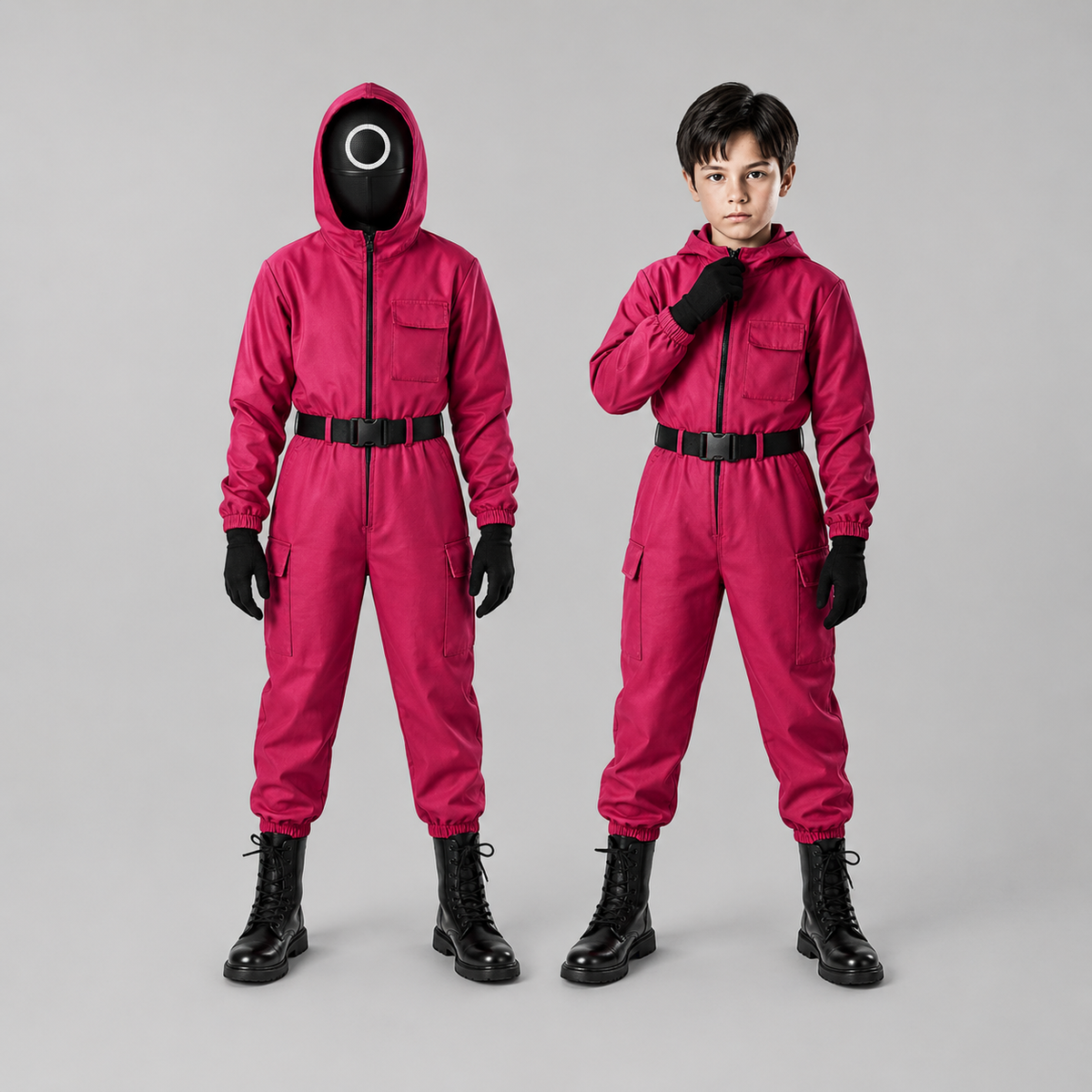 Kids' Halloween Hooded Jumpsuit Costume with Mesh Mask and Gloves Trick-Or-Treat