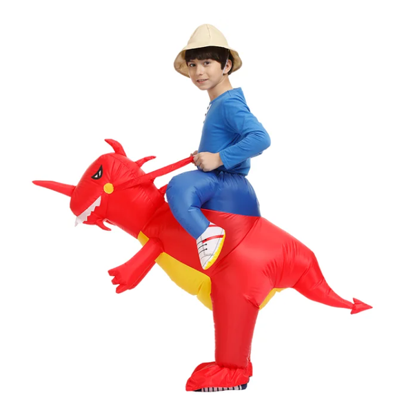 Kids' Halloween Inflatable Dinosaur Costume Outfit Suit with Built-In Fan and Ride-On Design