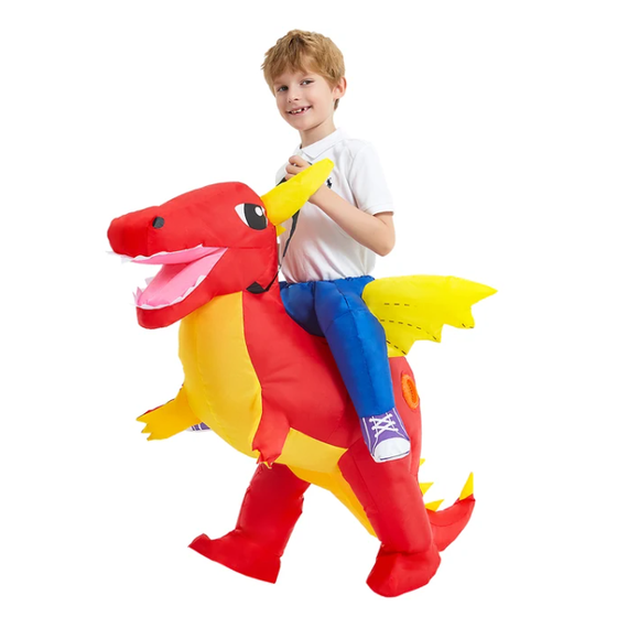 Kids' Halloween Inflatable Dinosaur Costume Outfit Suit with Built-In Fan and Ride-On Design