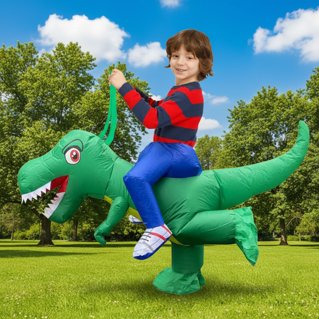 Kids' Halloween Inflatable Dinosaur Costume Suit with Step-In Design and Battery Fan for Party