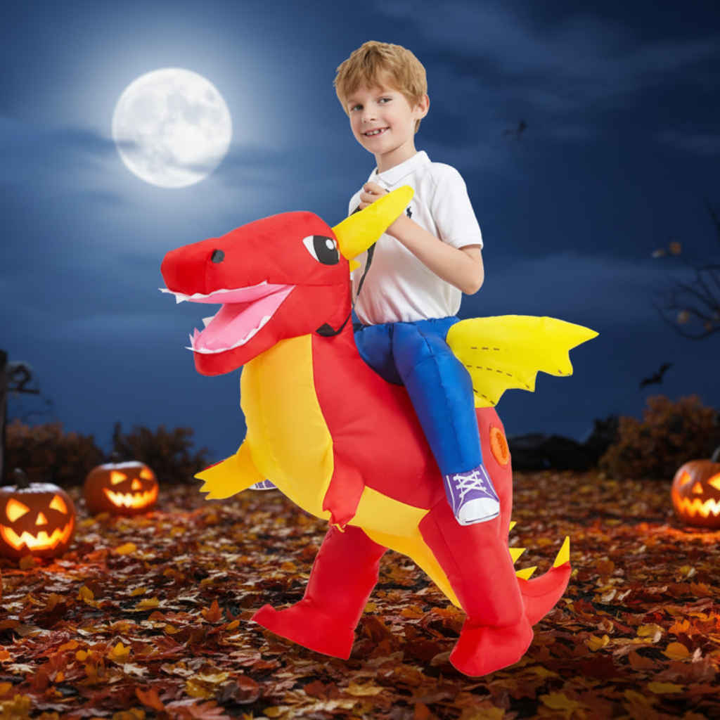 Kids' Halloween Inflatable Dinosaur Costume Suit with Step-In Design and Battery Fan for Party