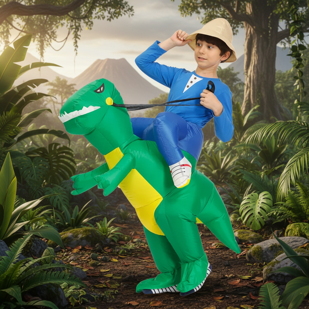 Kids' Halloween Inflatable Dinosaur Costume Suit with Step-In Design and Battery Fan for Party