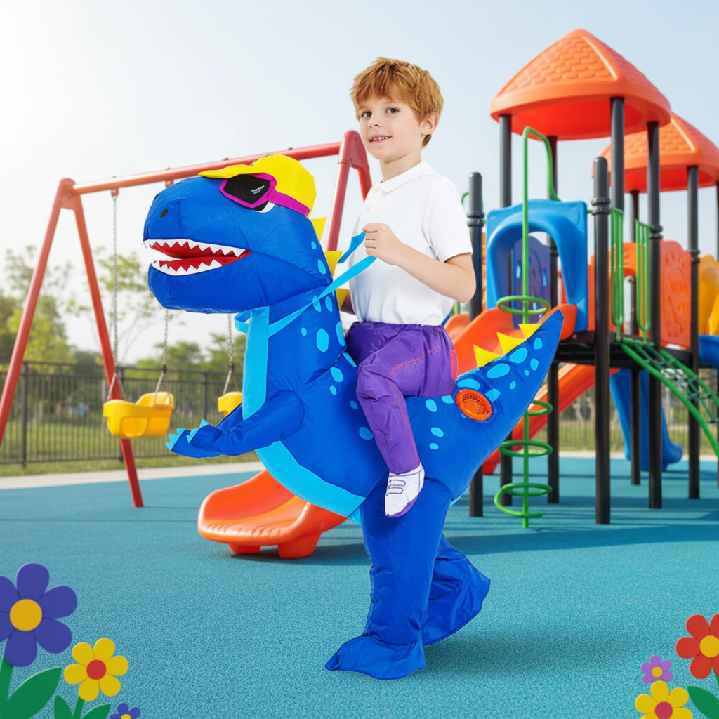 Kids' Halloween Inflatable Dinosaur Costume Suit with Step-In Design and Battery Fan for Party
