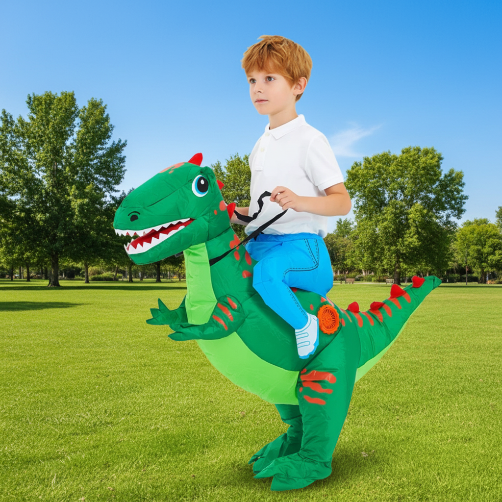 Kids' Halloween Inflatable Dinosaur Costume Suit with Step-In Design and Battery Fan for Party