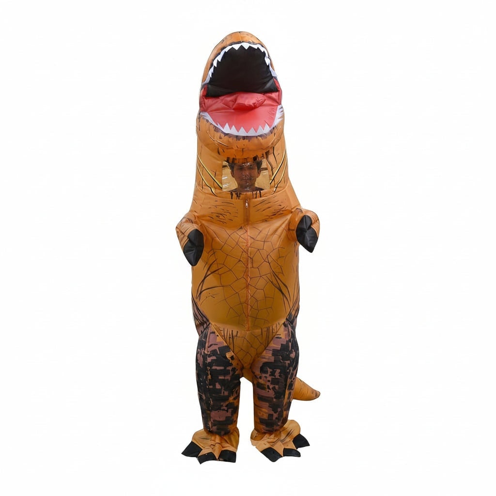 Kids' Halloween Inflatable Dinosaur Costume T-Rex Outfit with Built-In Fan and Crackle Print