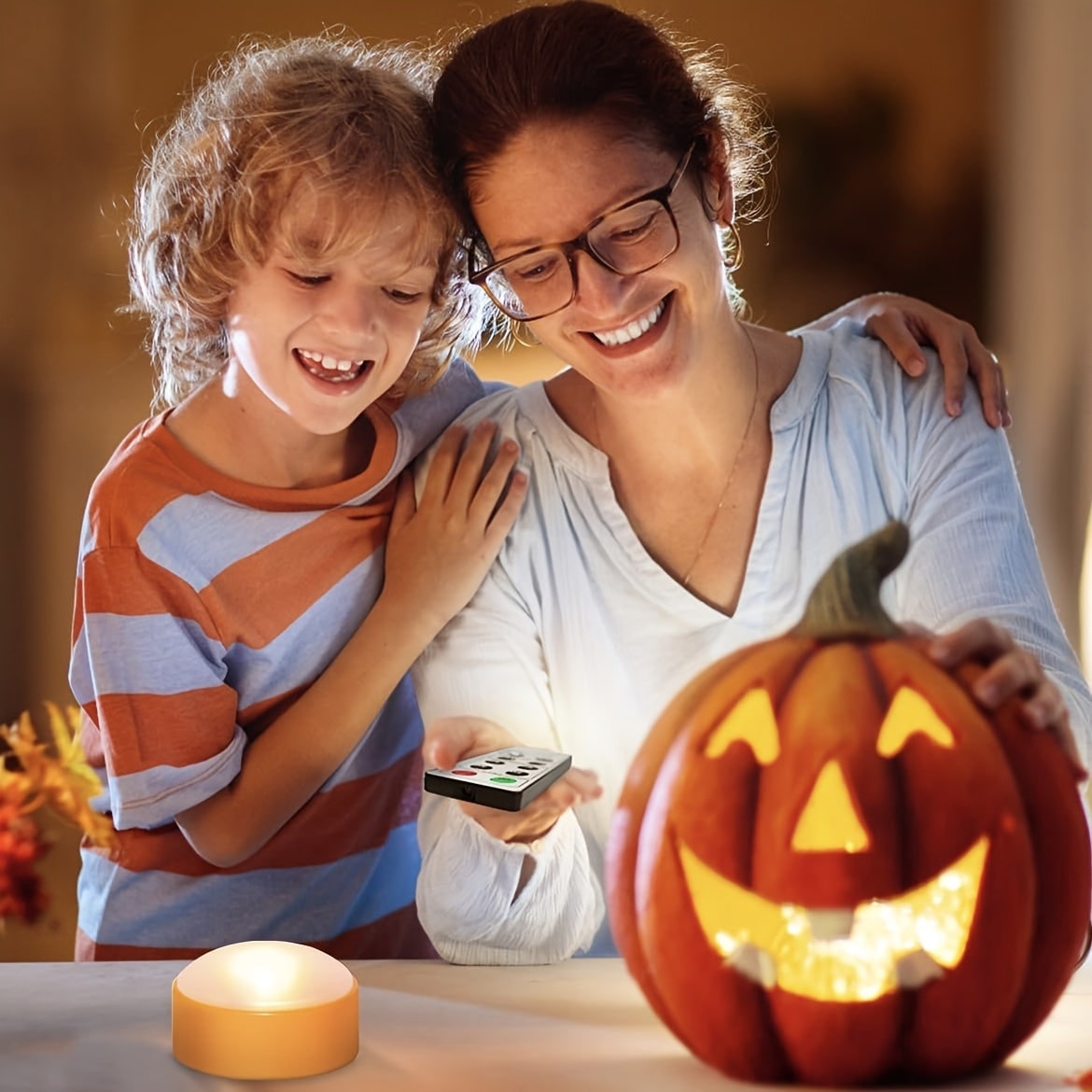 Kids' Halloween Jack O Lantern Pumpkin LED Tea Light Candles with Remote Control Battery Operated