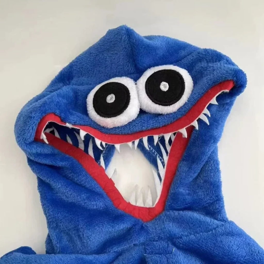 Kids' Halloween Monster Onesie Plush Jumpsuit Costume with Hood and Embroidered Eyes
