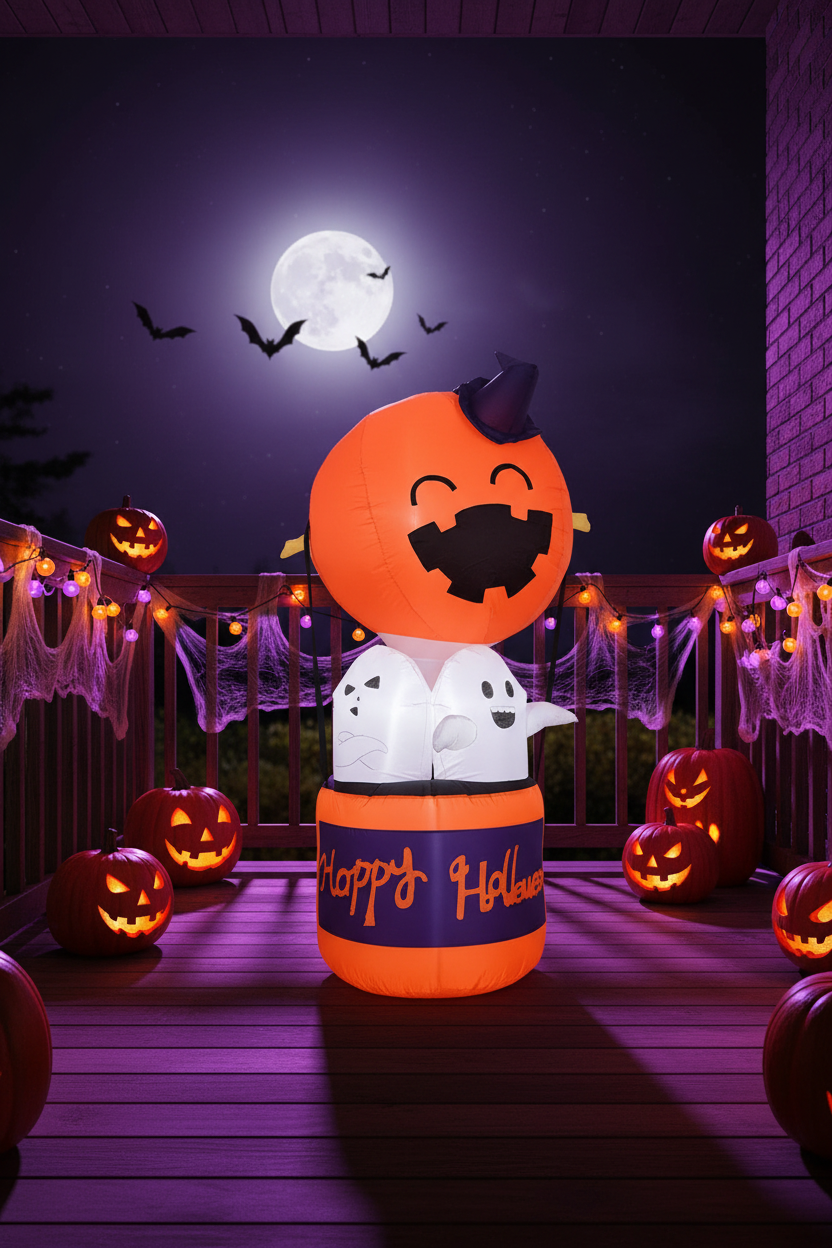 Kids' Halloween Outdoor Decoration Inflatable Blow Up Pumpkin Hot Air Balloon with Ghost and LED Lights