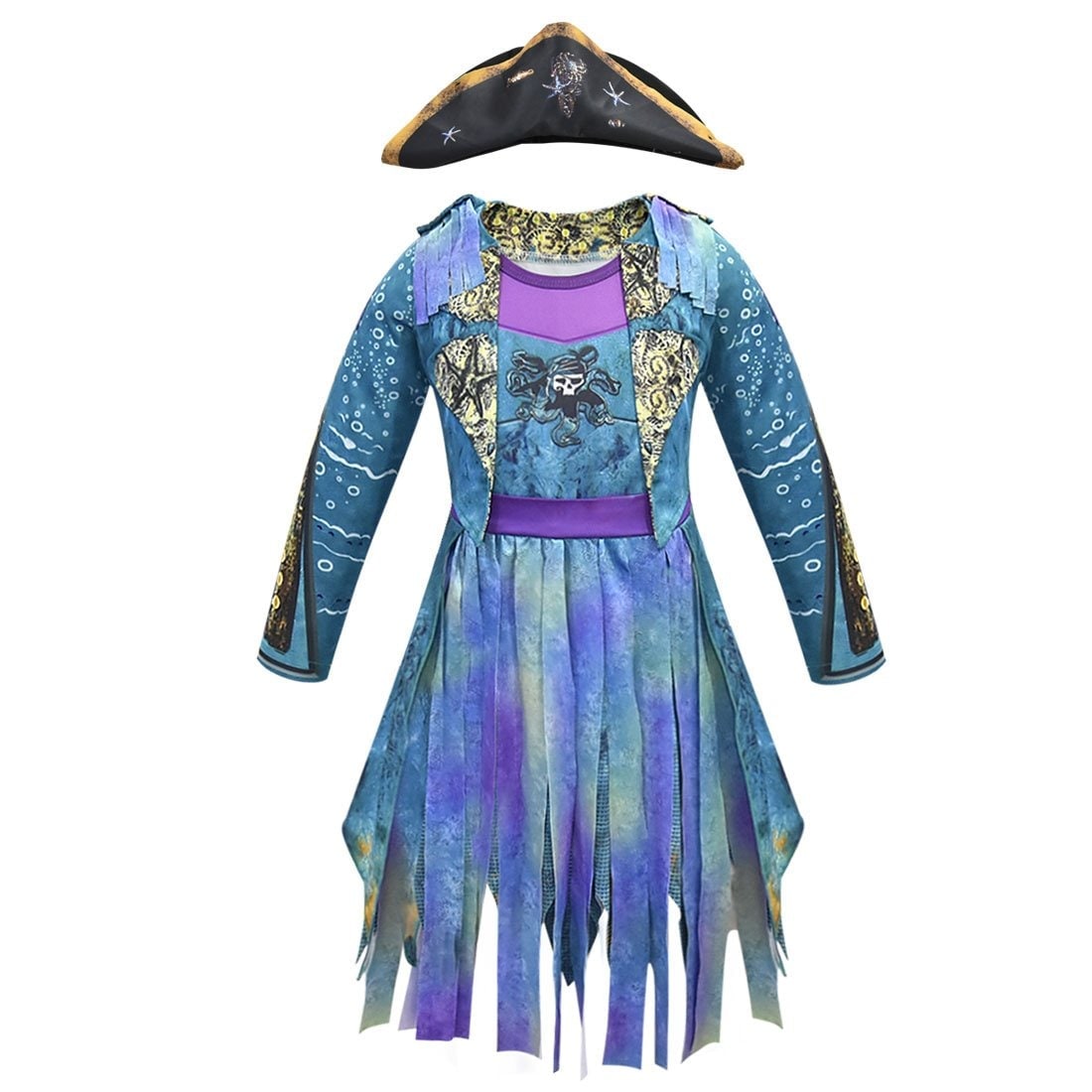 Kids' Halloween Pirate Costume Dress Outfit with and for Skull Graphic and Tattered Hem