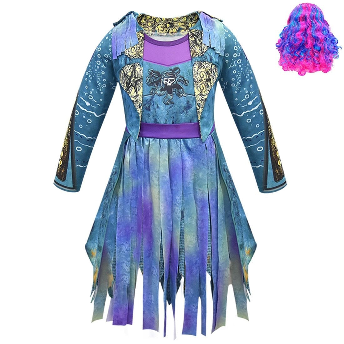 Kids' Halloween Pirate Costume Dress Outfit with and for Skull Graphic and Tattered Hem