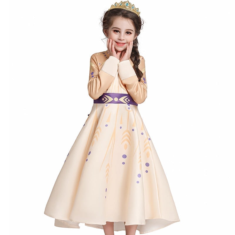 Kids' Halloween Princess Costume Dress with Long Sleeves and Purple Sash Bow