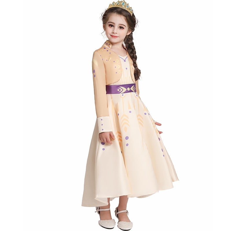 Kids' Halloween Princess Costume Dress with Long Sleeves and Purple Sash Bow