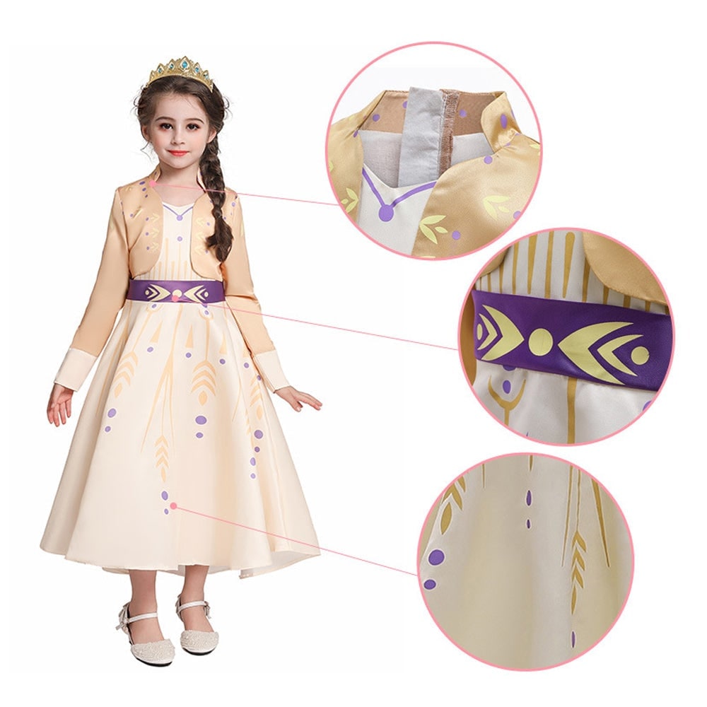 Kids' Halloween Princess Costume Dress with Long Sleeves and Purple Sash Bow