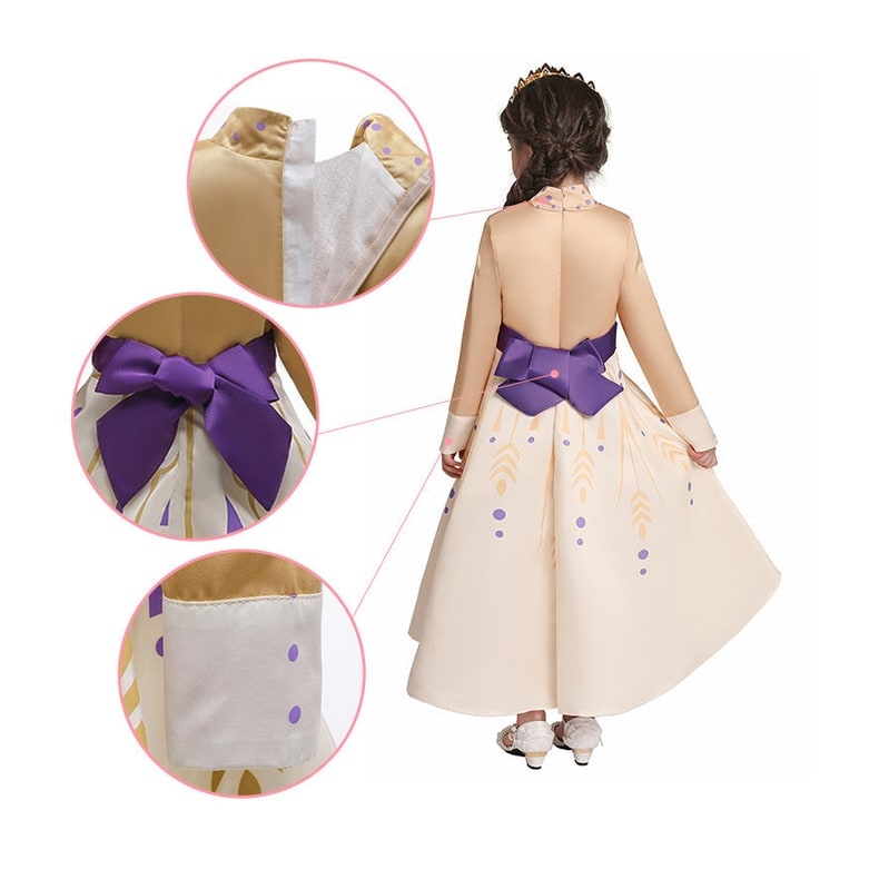 Kids' Halloween Princess Costume Dress with Long Sleeves and Purple Sash Bow
