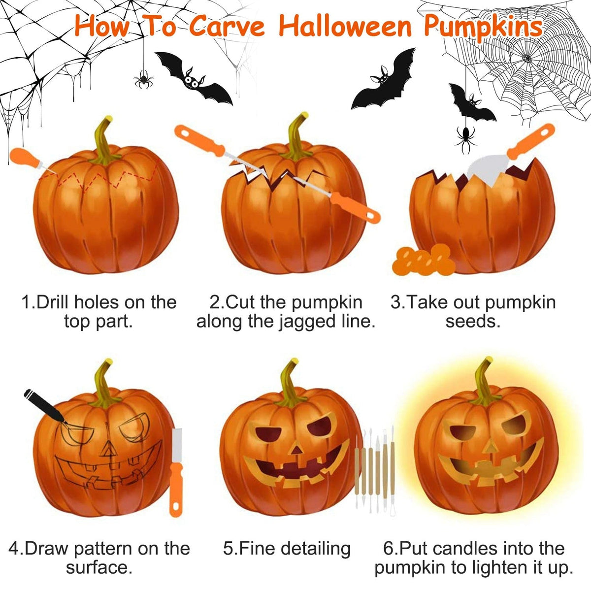 Kids' Halloween Pumpkin Carving Kit and Tools with Stainless Steel Saws and Sculpting for Supplies