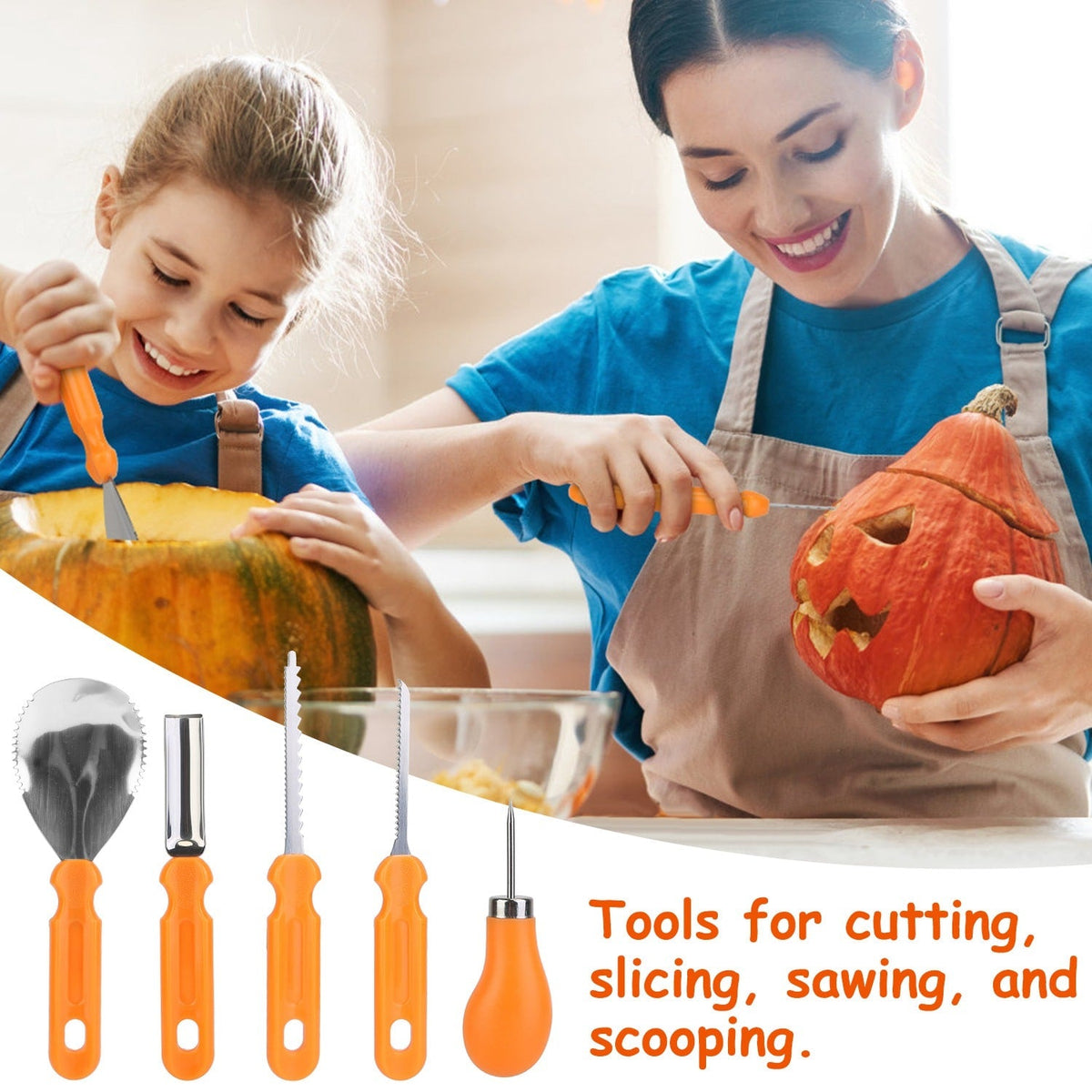 Kids' Halloween Pumpkin Carving Kit and Tools with Stainless Steel Saws and Sculpting for Supplies