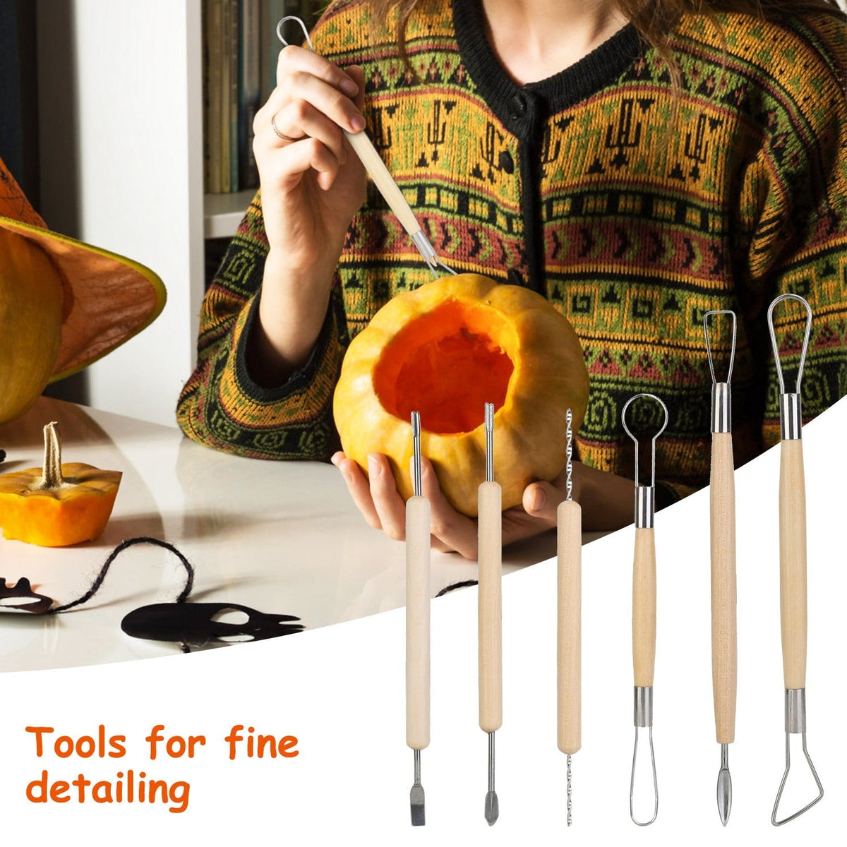Kids' Halloween Pumpkin Carving Kit and Tools with Stainless Steel Saws and Sculpting for Supplies