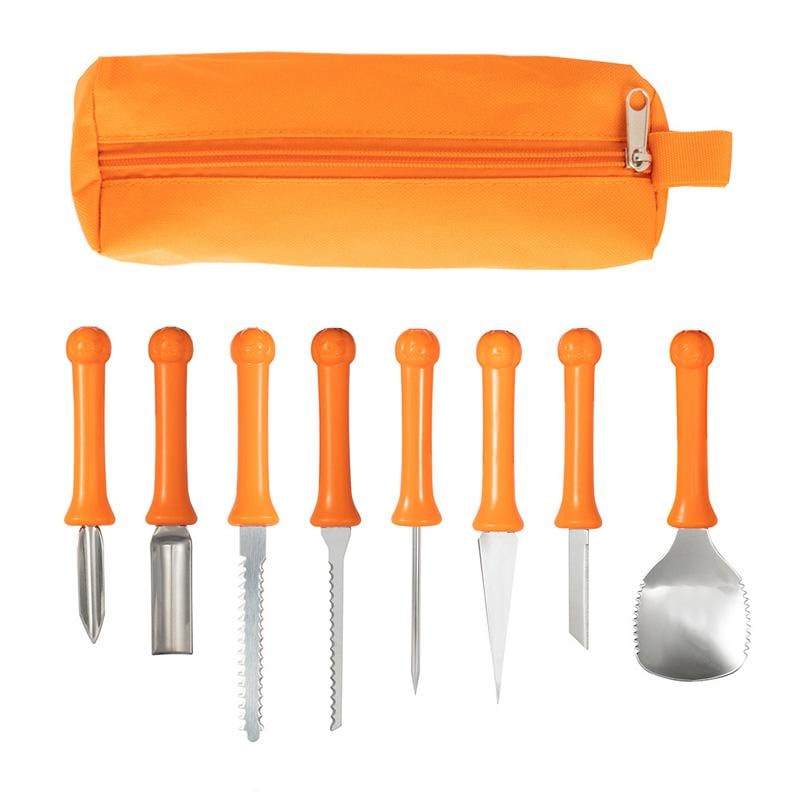Kids' Halloween Pumpkin Carving Kit with Tools and Supplies 8-Piece Stainless Steel Set