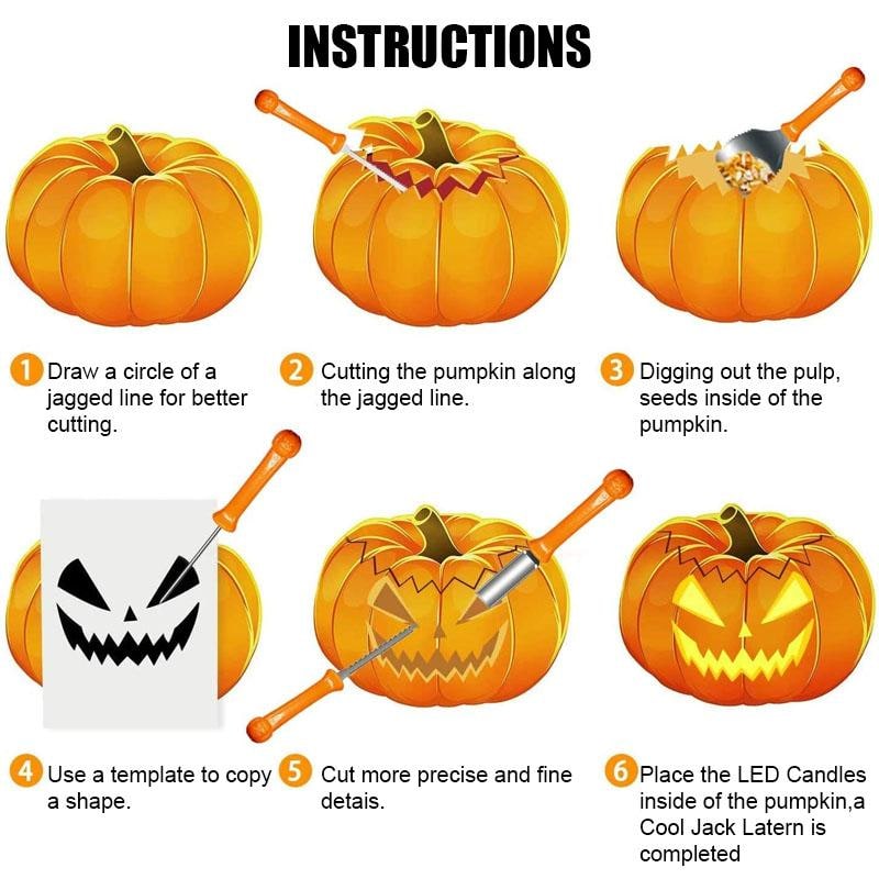 Kids' Halloween Pumpkin Carving Kit with Tools and Supplies 8-Piece Stainless Steel Set
