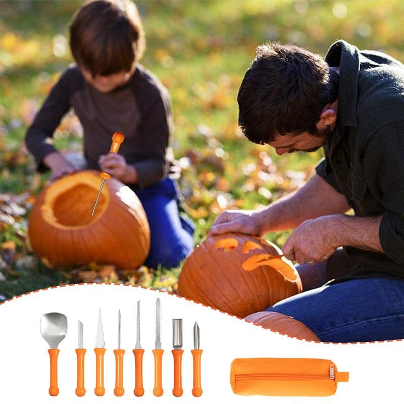Kids' Halloween Pumpkin Carving Kit with Tools and Supplies 8-Piece Stainless Steel Set