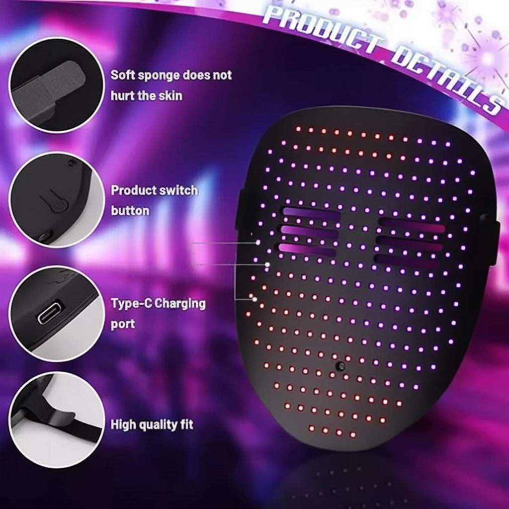 Kids' Halloween Red Light LED Mask with Therapy and Gesture Control for Party Costume and at Home Use