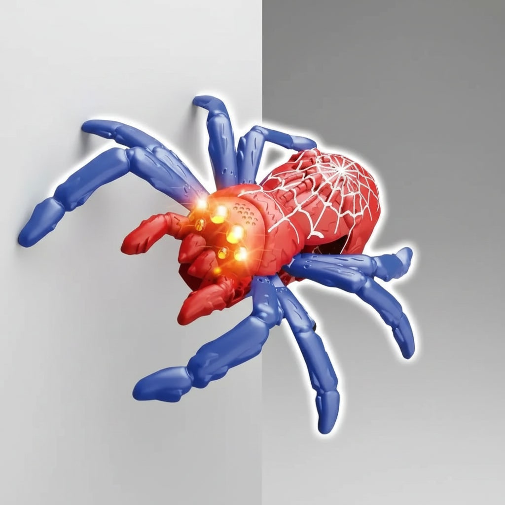 Kids' Halloween Remote Control Spider Wall Climbing Toy with LED Eyes and Suction Design
