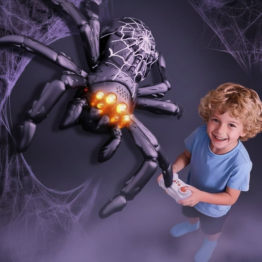 Kids' Halloween Remote Control Spider Wall Climbing Toy with LED Eyes and Suction Design