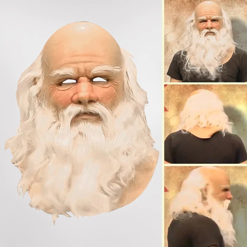 Kids' Halloween Santa Claus Costume Mask with Realistic Beard and Hair for Creepy Holiday Party