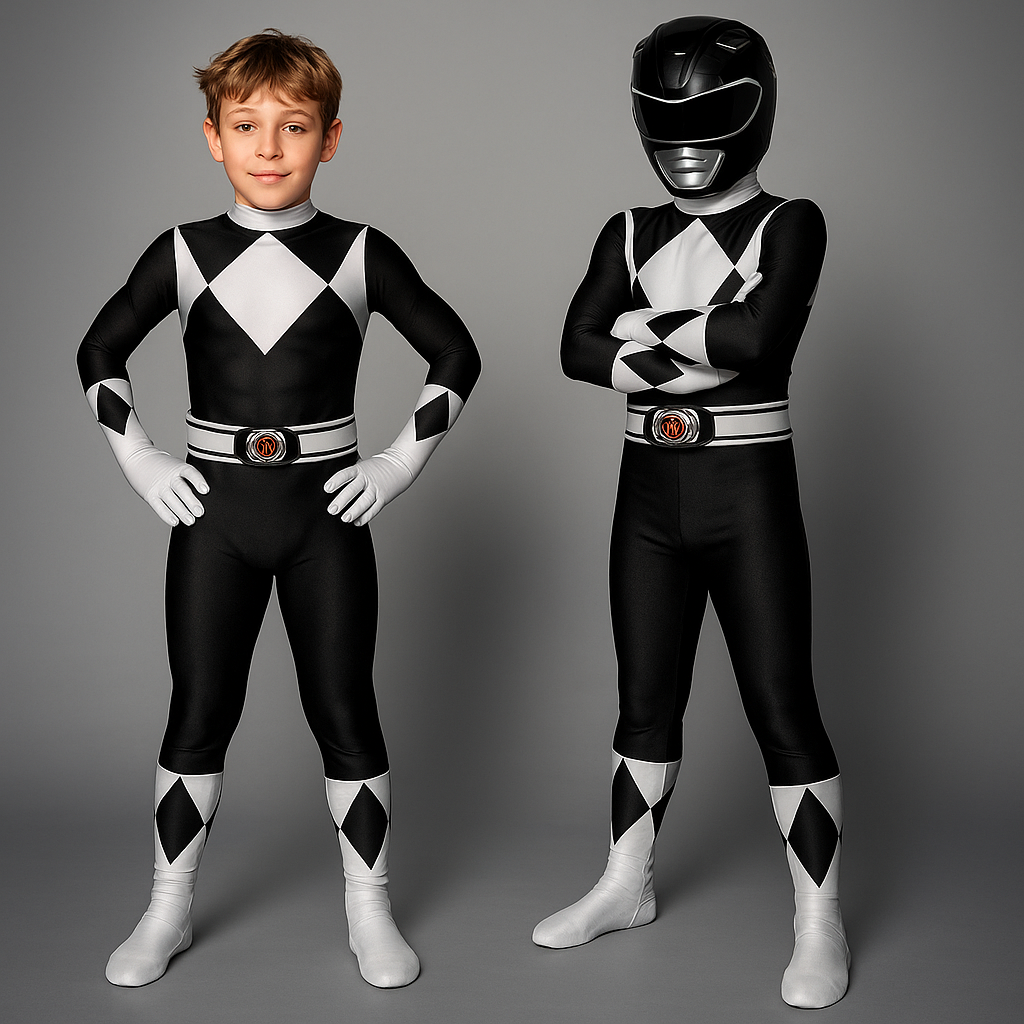 Kids' Halloween Superhero Black Catsuit Costume Jumpsuit with Full-Body Mask and Gloves for Party
