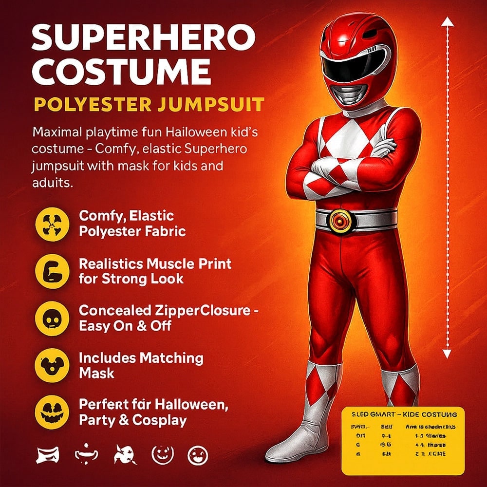 Kids' Halloween Superhero Black Catsuit Costume Jumpsuit with Full-Body Mask and Gloves for Party