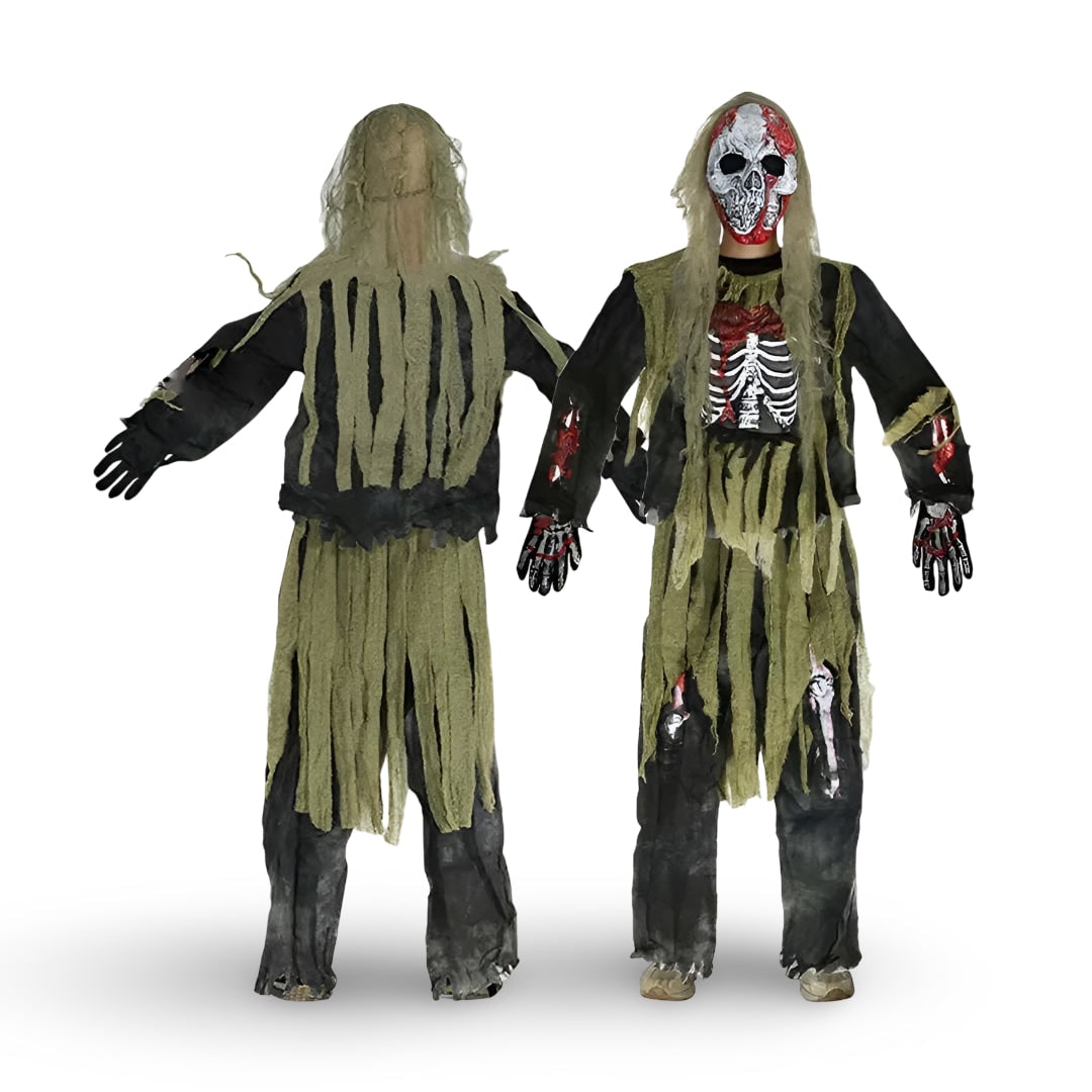 Kids' Halloween Zombie Skeleton Costume with Mask and Gloves for Scary Party Dress-Up