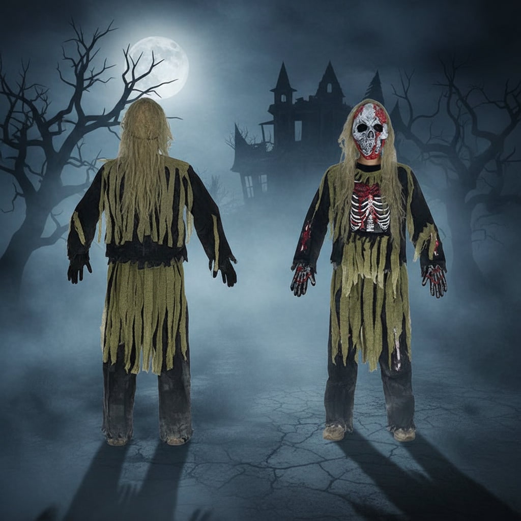 Kids' Halloween Zombie Skeleton Costume with Skull Mask and Gloves Three-Piece Set