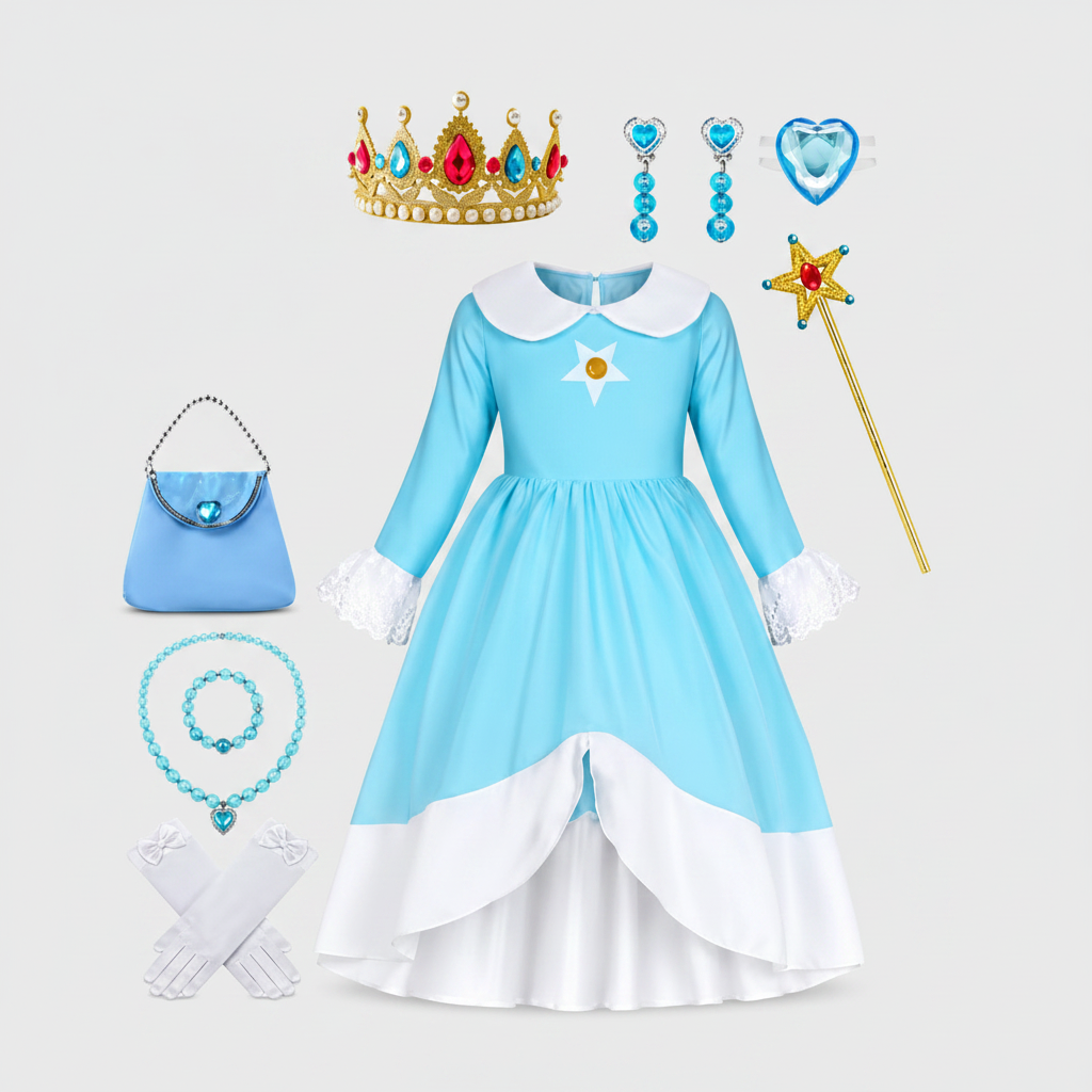 Kids' Princess Costume Dress with Crown and Magic Wand