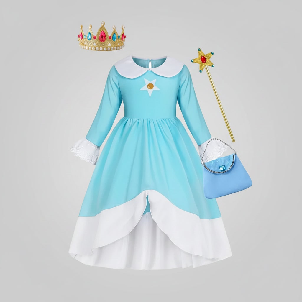 Kids' Princess Costume Dress with Crown and Magic Wand