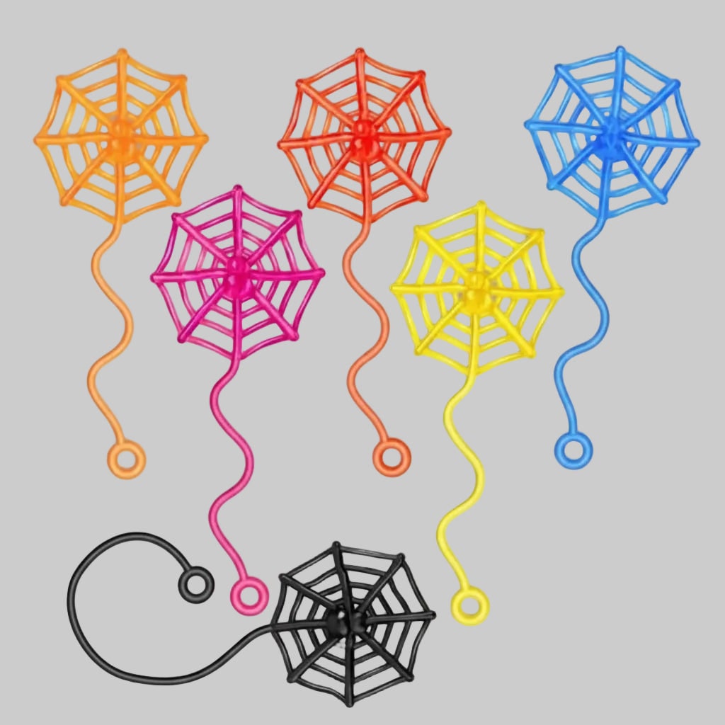 Kids' Halloween Decorations Sticky Spiderweb Party Favors Stretchy Neon Window Clings with Wavy Tail