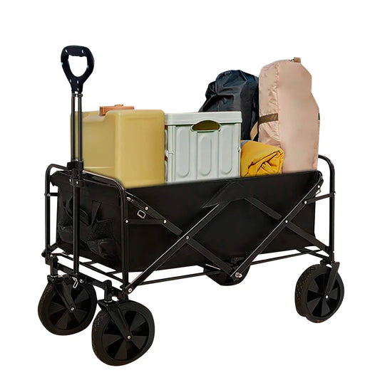 Foldable Collapsible Garden Cart – Heavy Duty Pull Wagon with 150kg Load Capacity, Telescopic Handle, 360° Wheels & Mesh Bottle Holders for Outdoor, Camping, Grocery & Gardening